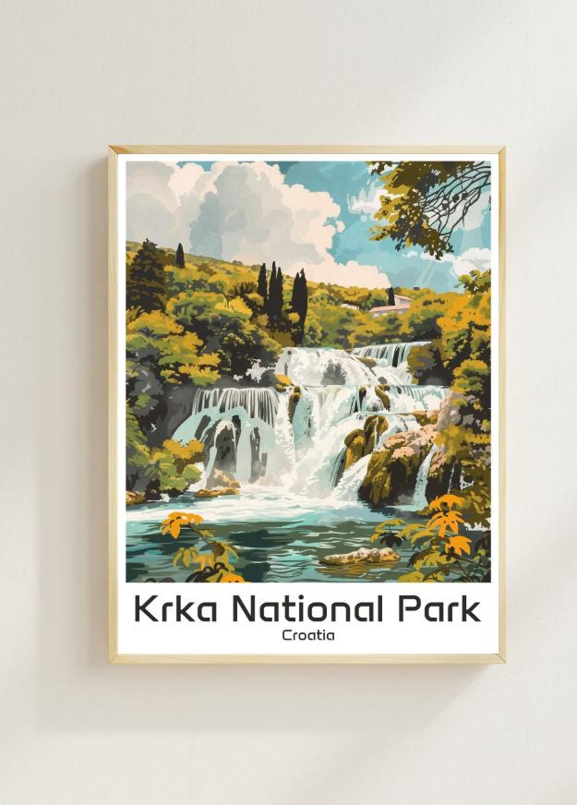 Krka National Park Croatia Waterfalls Forest Illustrated Poster