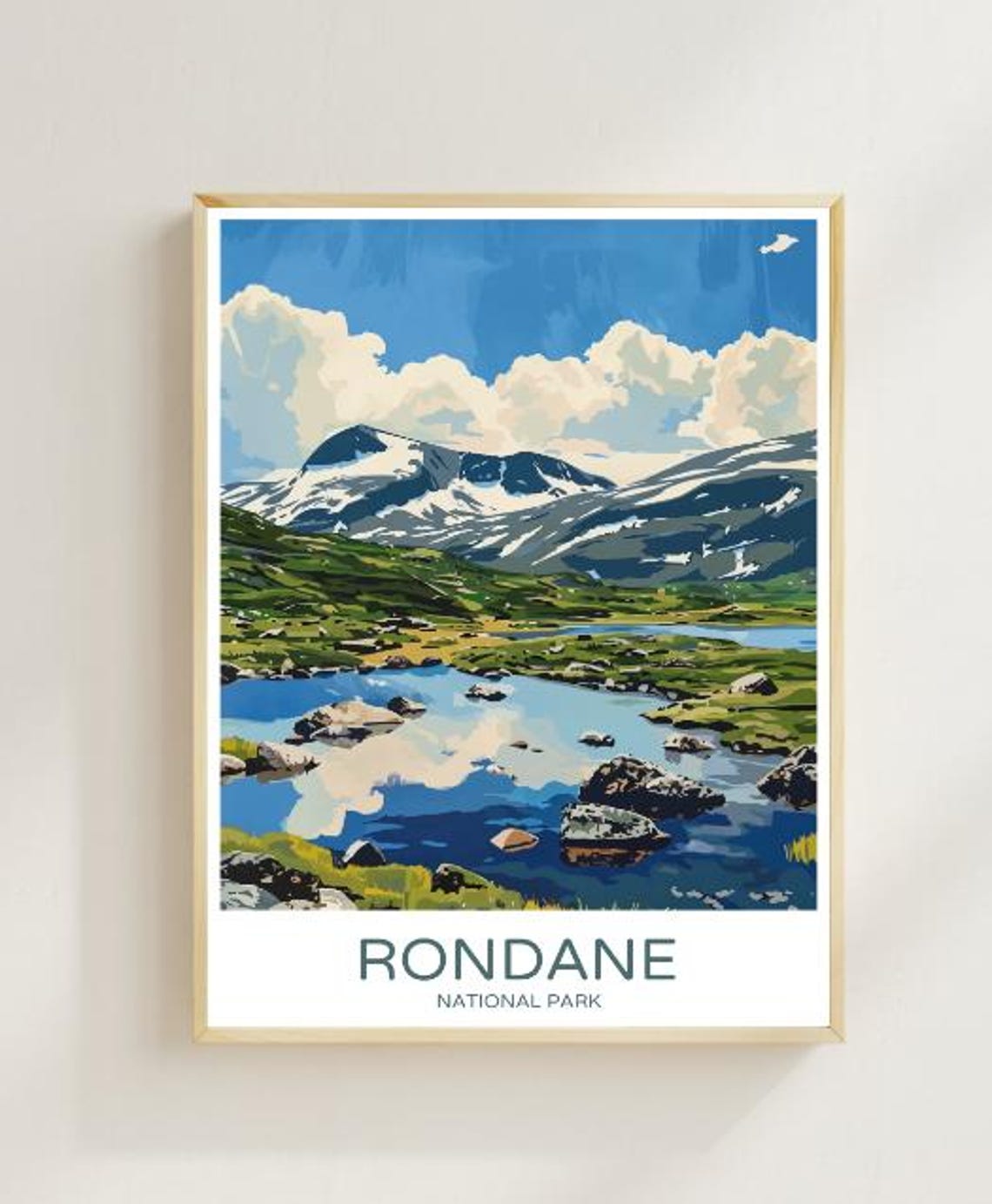 Vintage Rondane National Park Norway Snowy Mountain Lake Poster