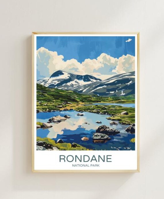 Vintage Rondane National Park Norway Snowy Mountain Lake Poster