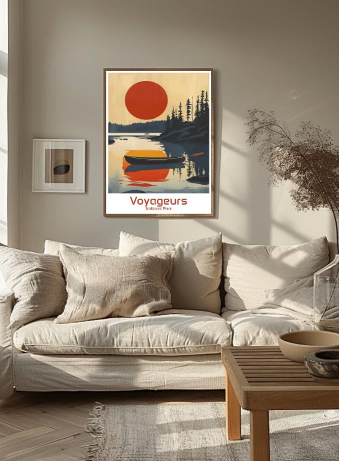 Voyageurs National Park Canoe Calm Lake Sunset Reflection Travel Poster - Image 3