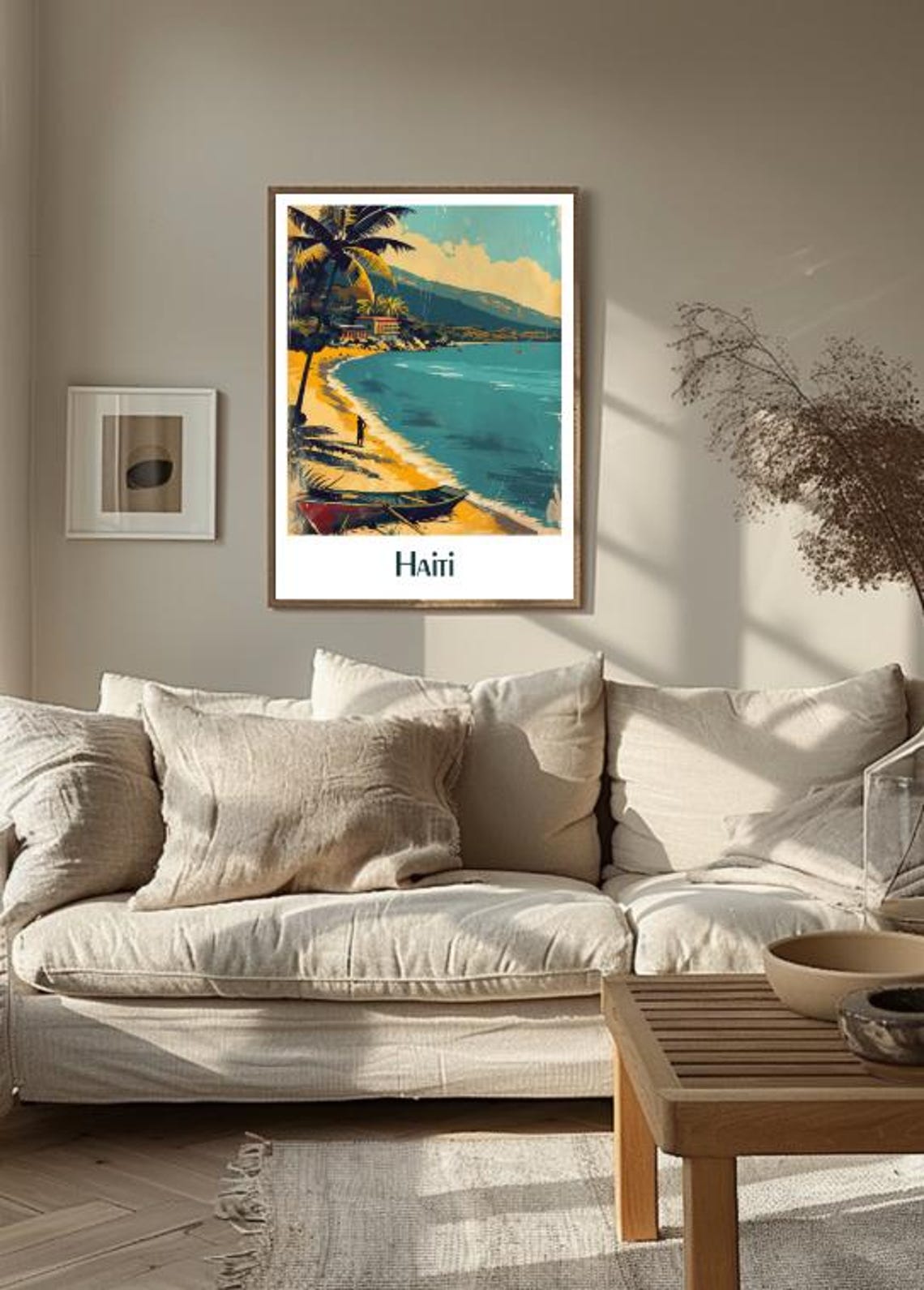 Haiti Caribbean Island Beach Red Canoe Palm Trees Cove Poster - Image 3