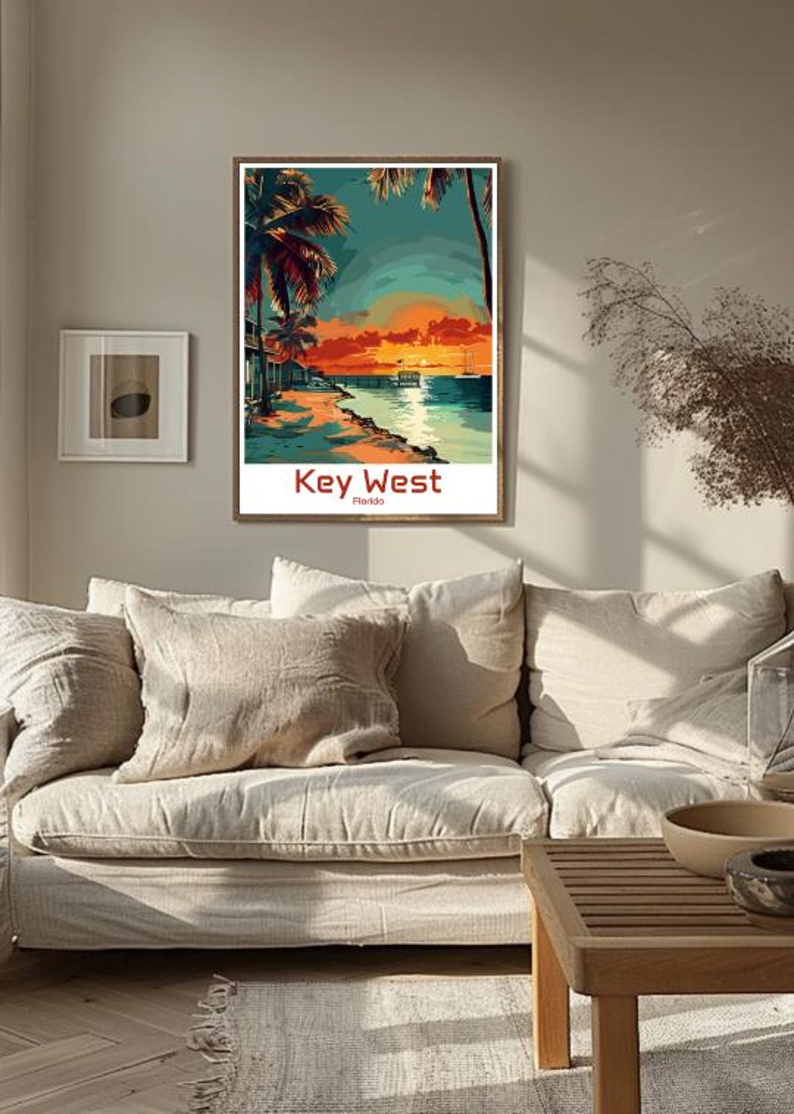 Key West Florida Beach Sunset Palm Trees Pier Tropical Travel Poster - Image 3