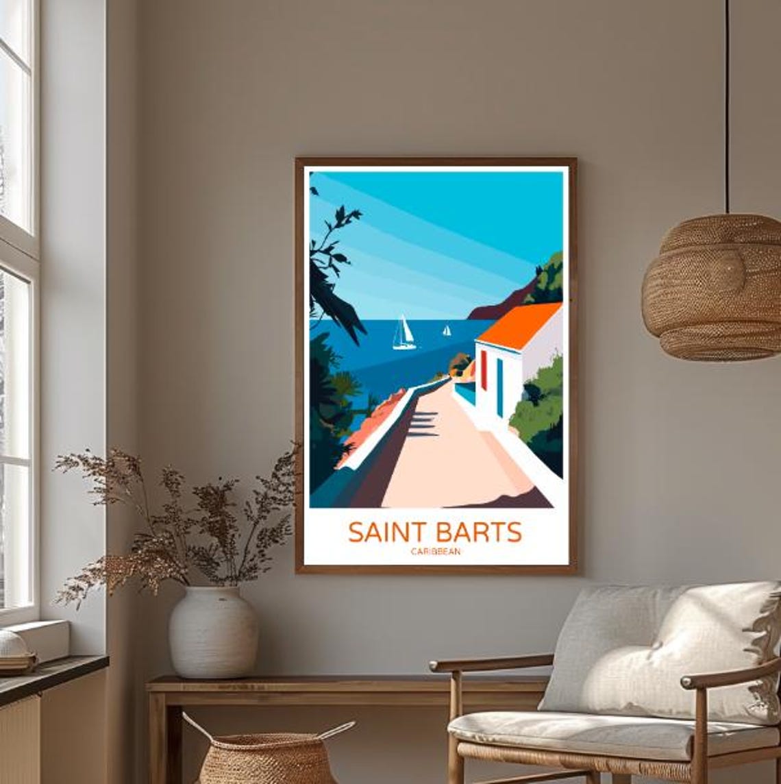 Saint Barts Caribbean Seaside Lane Sailboats Tropical Travel Poster - Image 3