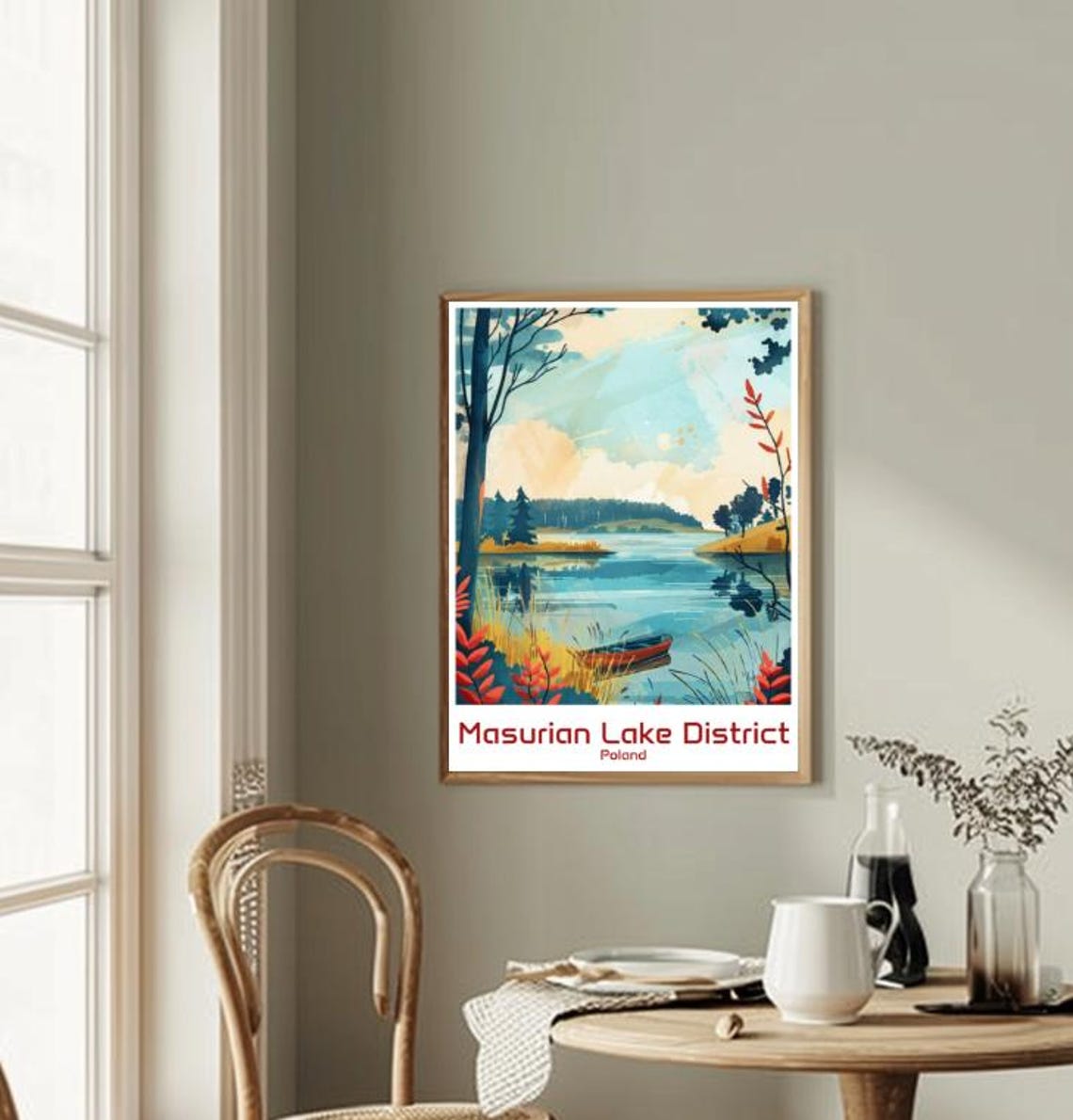 Masurian Lake District Poland Canoe Lakeside Illustration Poster - Image 2