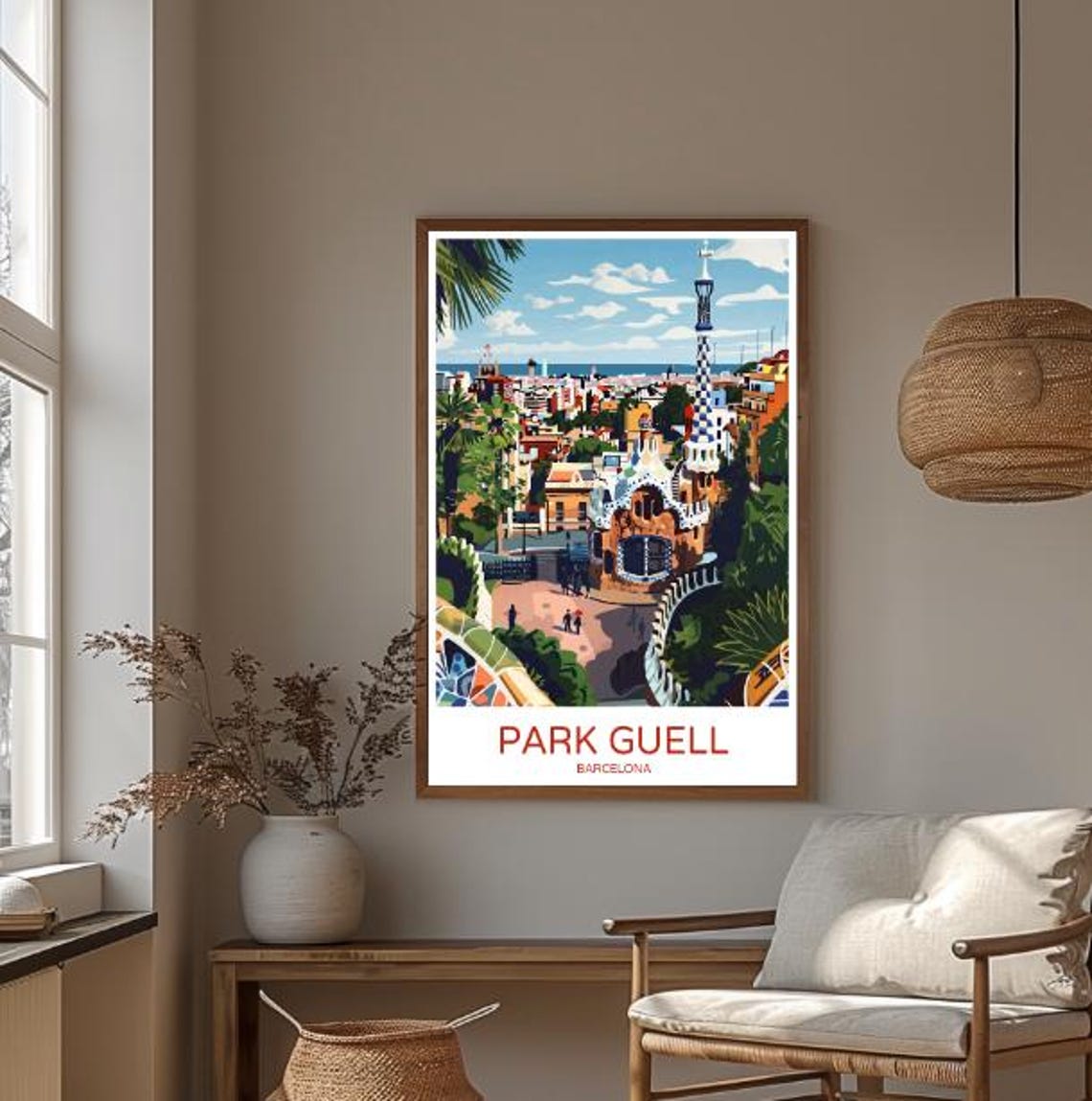 Park Guell Barcelona Gaudi Mosaic Gardens Vintage Travel Poster - Image 3