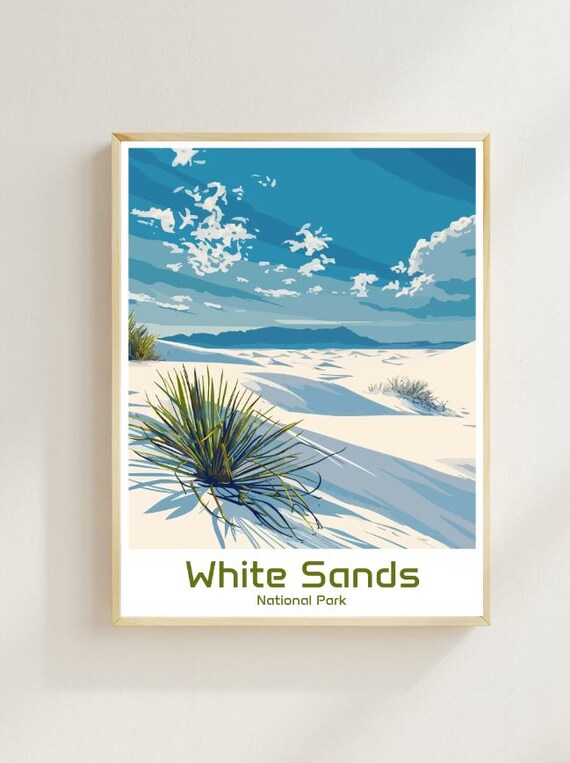 White Sands National Park Vintage Travel Poster Desert Dunes Landscape Art
