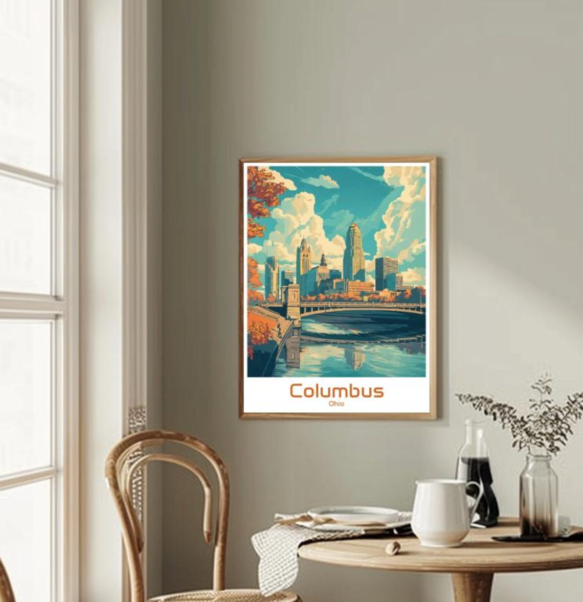 Columbus Ohio Riverfront Skyline Reflection Midwest City Poster - Image 2