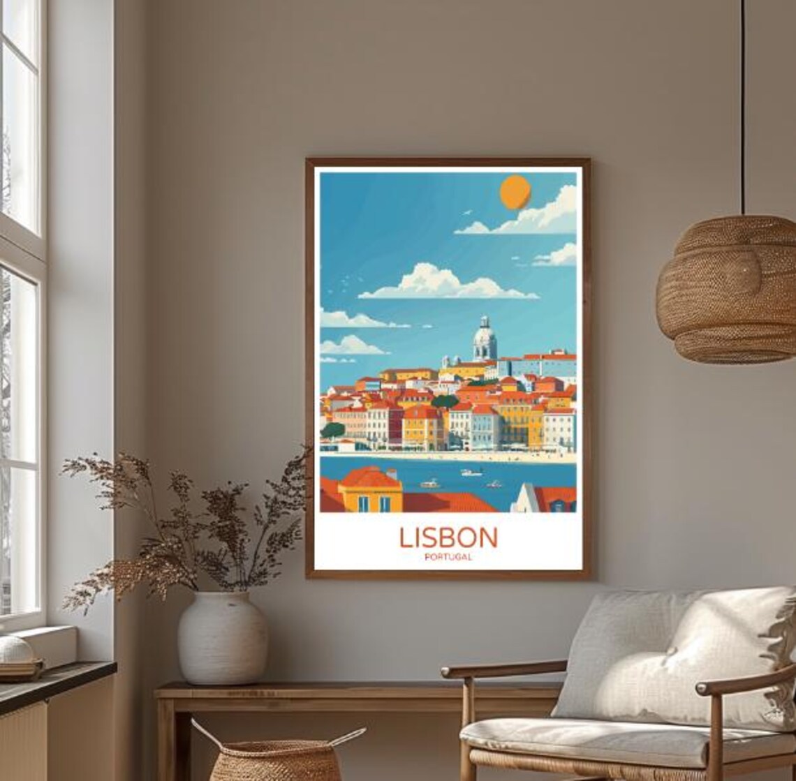 Lisbon Portugal Travel Poster Cityscape River Scene Art Decor - Image 3