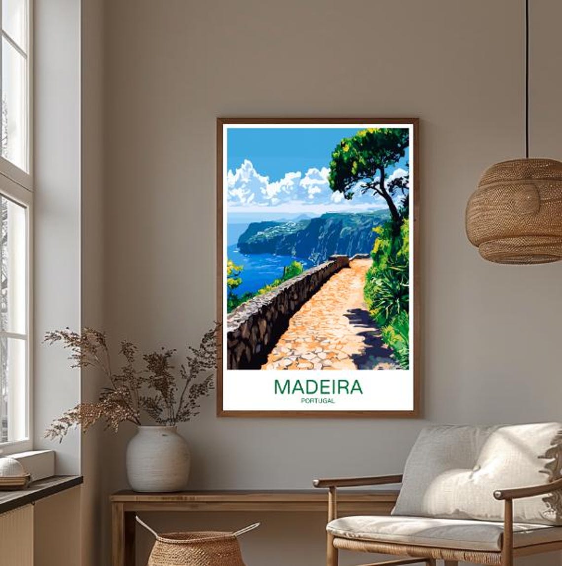 Madeira Portugal Ocean Cliffside Cobblestone Path Coast Travel Poster - Image 3