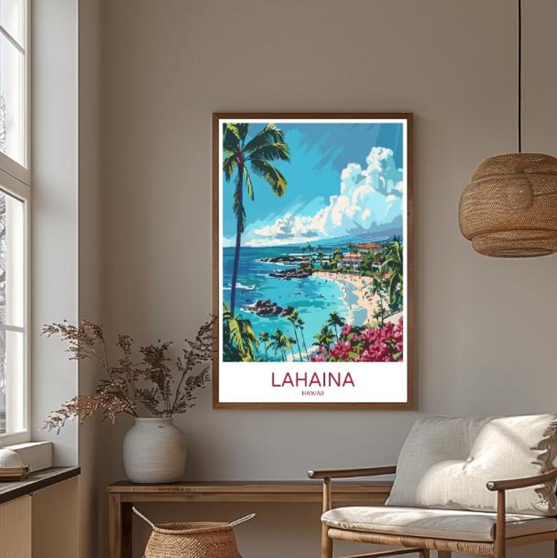 Lahaina Hawaii Travel Poster With Palm Beach And Tropical Bay View - Image 3