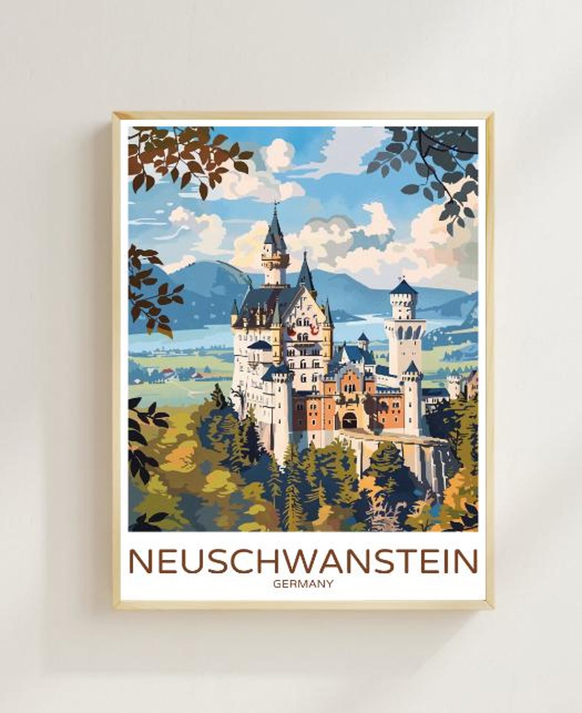 Neuschwanstein Castle Germany Fairytale Mountain Travel Poster