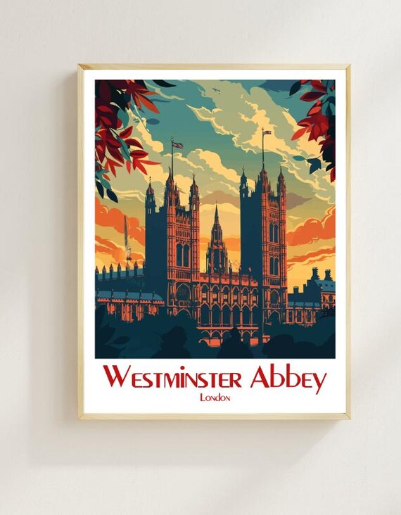 Westminster Abbey Gothic Towers Sunset Travel Poster London Art