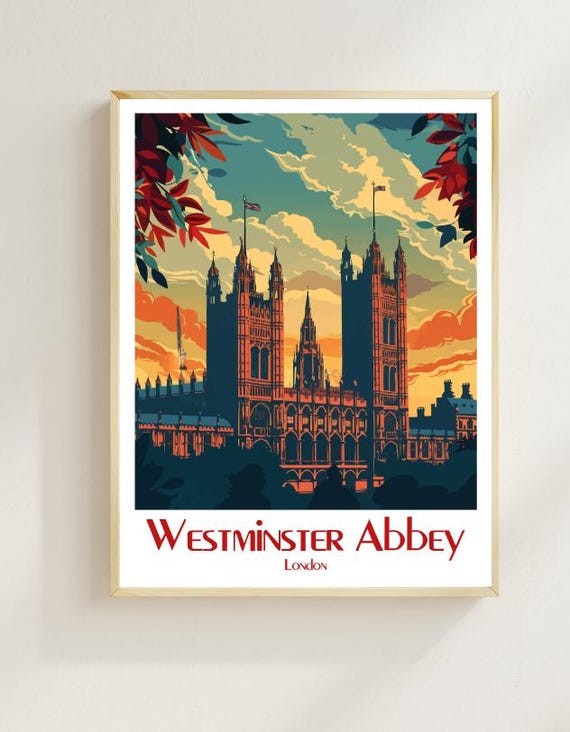 Westminster Abbey London Travel Poster Iconic Gothic Architecture Wall Art Of England Historic Landmark Print For British Home Decor