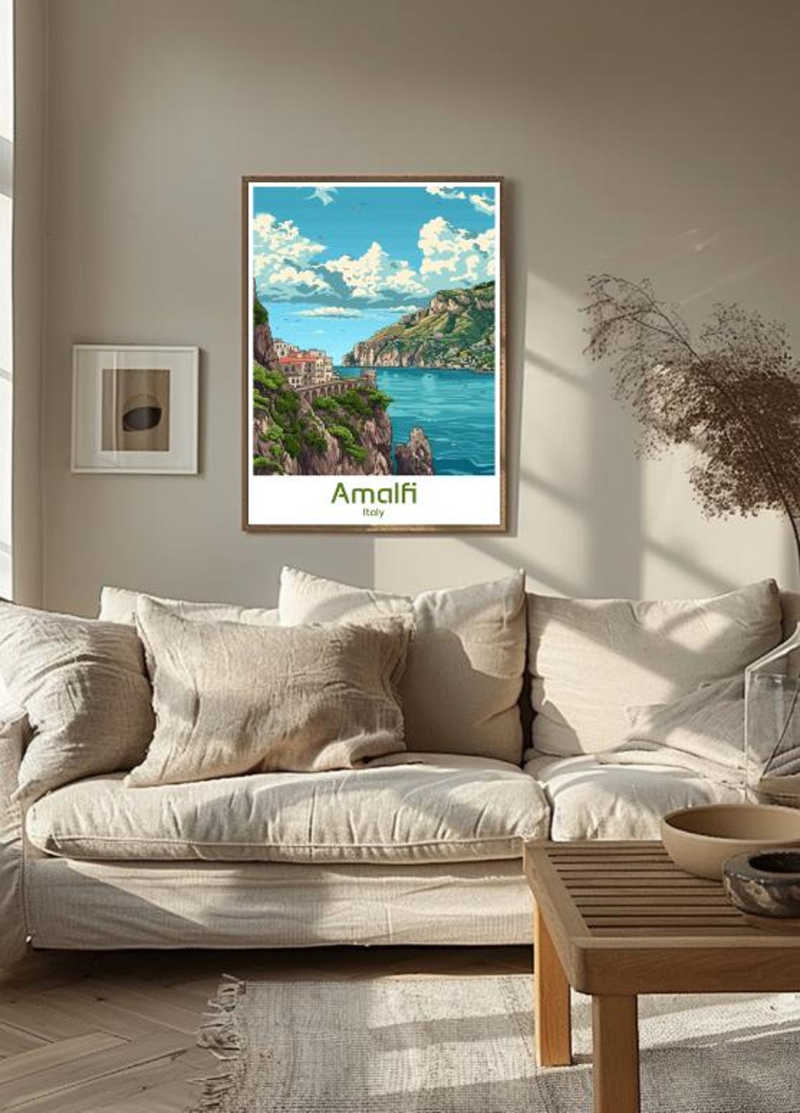 Amalfi Italy Coastal Cliffs and Turquoise Sea under a Sunny Sky Poster - Image 3