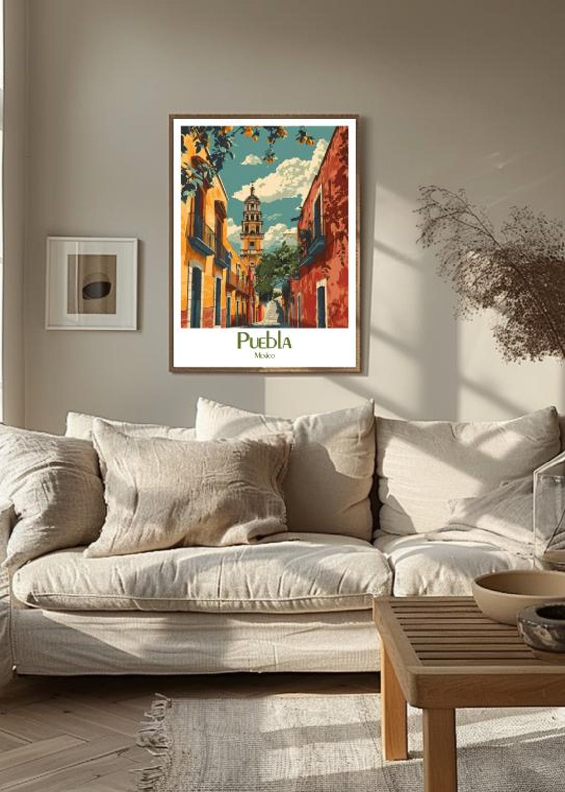 Puebla Mexico Colorful Colonial Street Church Bell Tower Poster - Image 3
