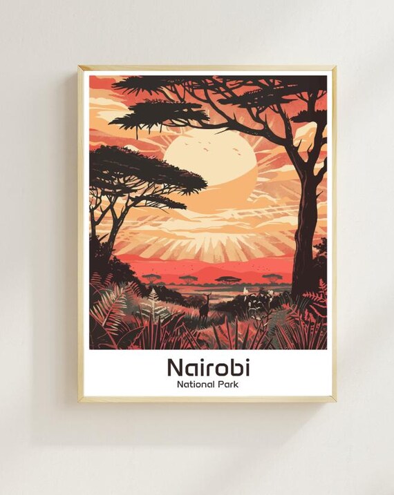 Nairobi National Park Sunset Safari Savanna Wildlife Art Poster