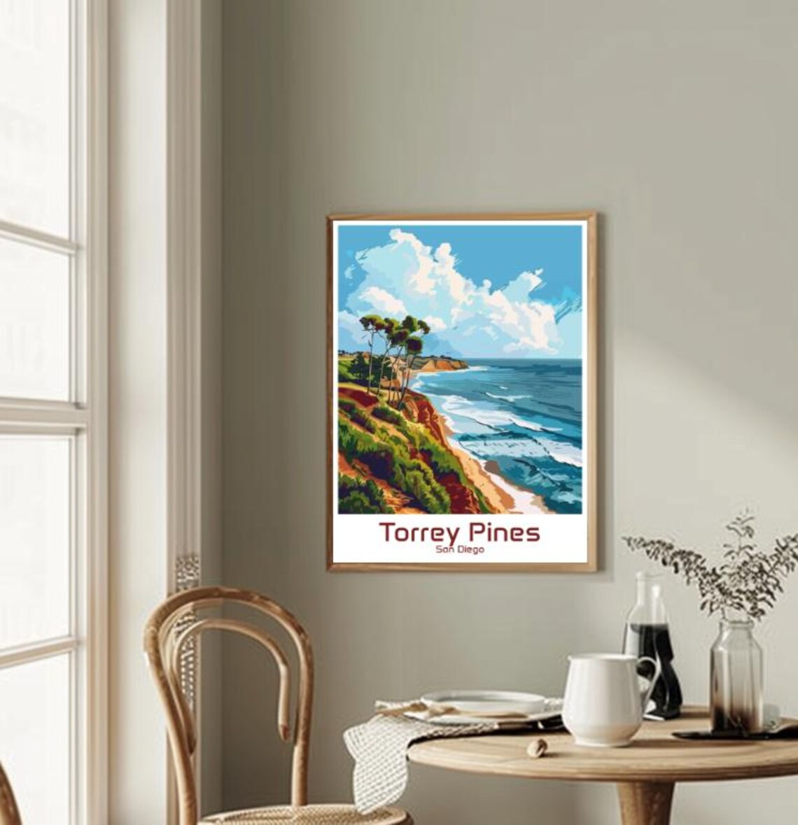 Torrey Pines San Diego Coastal Cliffs Surf Beach Travel Poster - Image 2