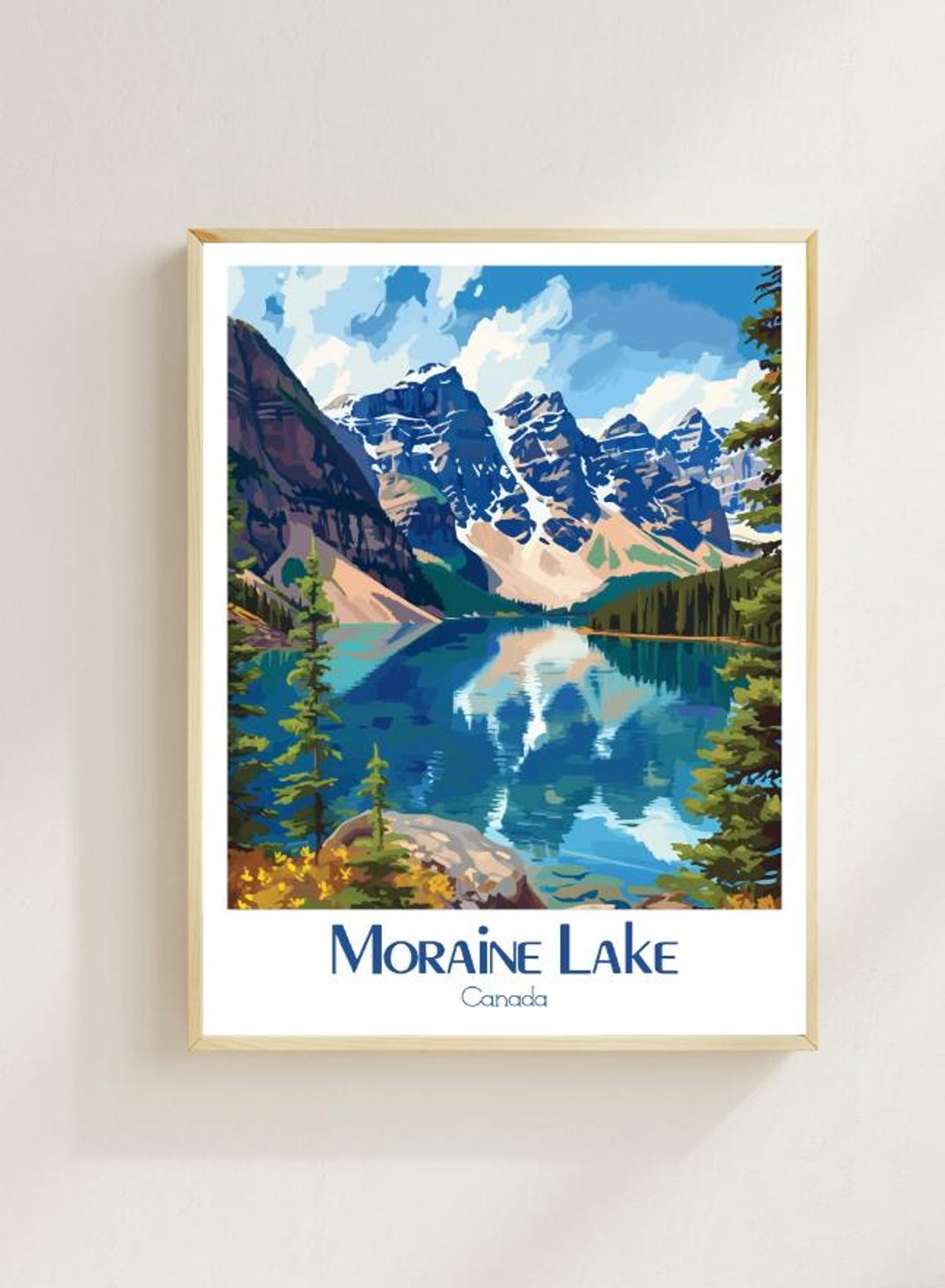 Moraine Lake Turquoise Waters Reflecting the Snowy Peaks Poster