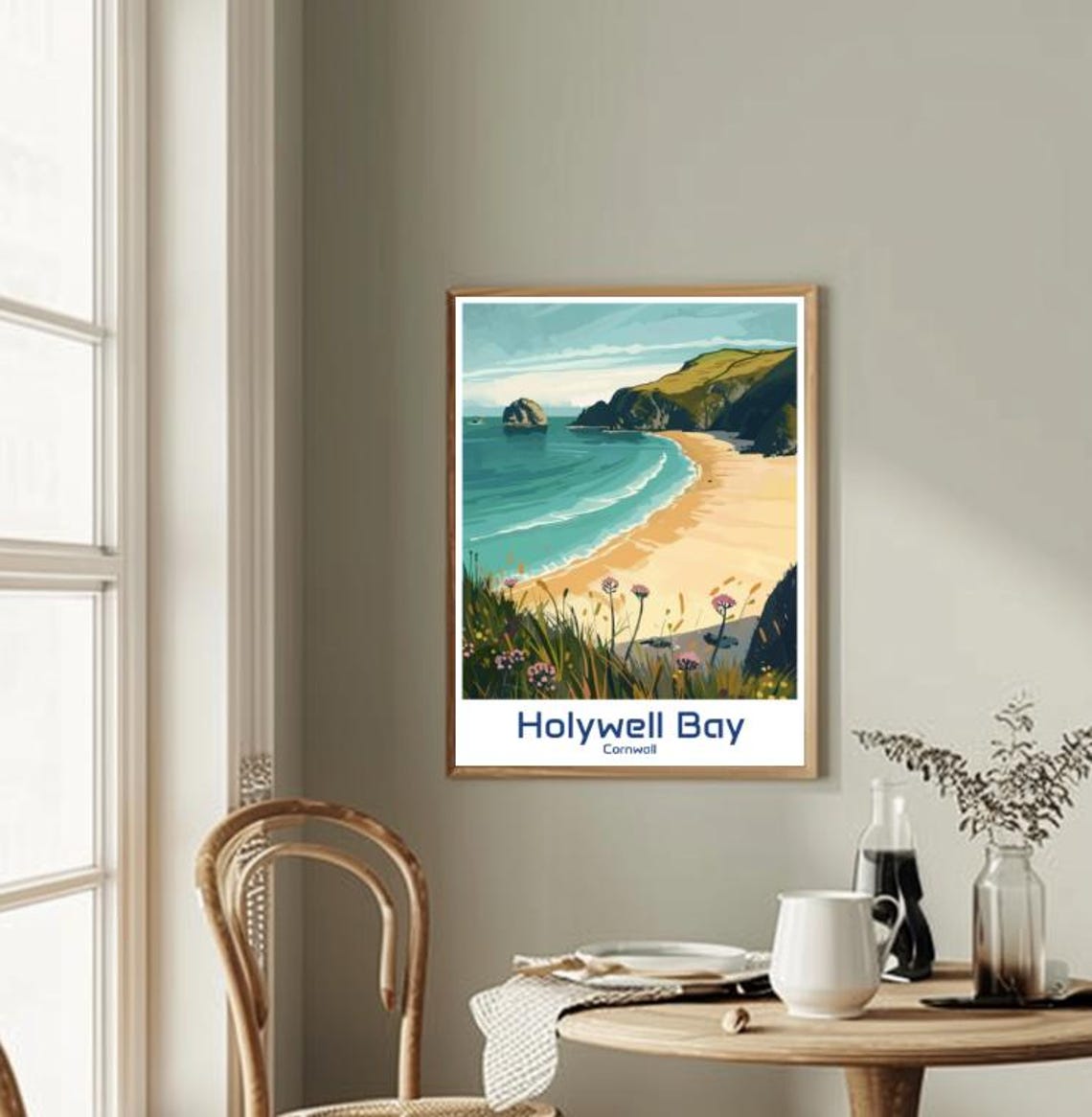 Holywell Bay Cornwall Sea Stacks Beach Wildflower Travel Poster - Image 2