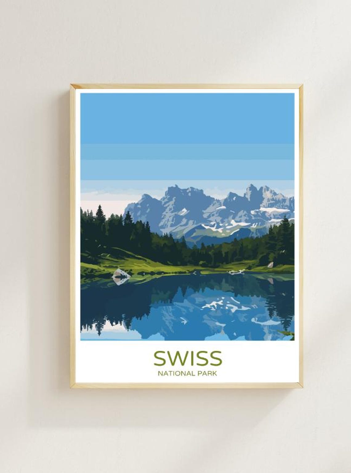 Swiss National Park Travel Poster Scenic Alpine Landscape Wall Art Switzerland Nature Print Hiking Decor Outdoor Gift Adventure Art