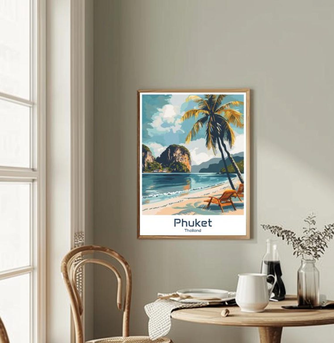 Phuket Thailand Palm Beach Limestone Cliffs Vintage Travel Poster - Image 2