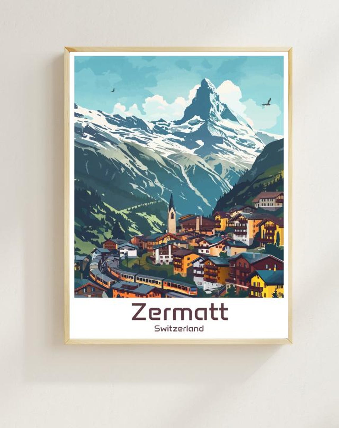 Zermatt Switzerland Matterhorn Village Illustrated Travel Poster