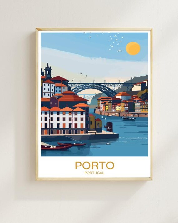 Porto Portugal Douro River Bridge Sunset Skyline Travel Poster