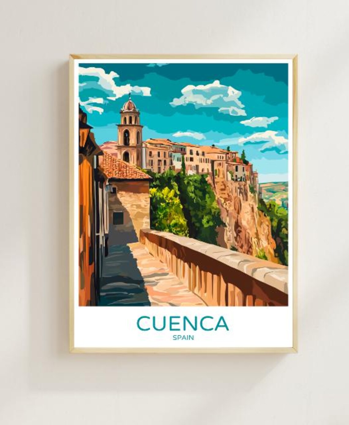 Cuenca Spain Travel Poster Stunning Wall Art Of Hanging Houses And Historic Cityscape Spain Travel Print European Decor