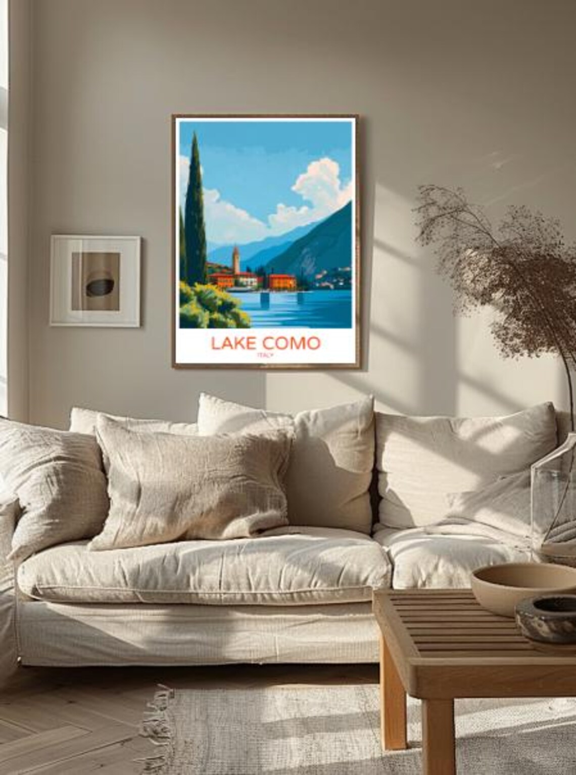Lake Como Italy Cypress Bell Tower Lakeside Vintage Travel Poster - Image 2