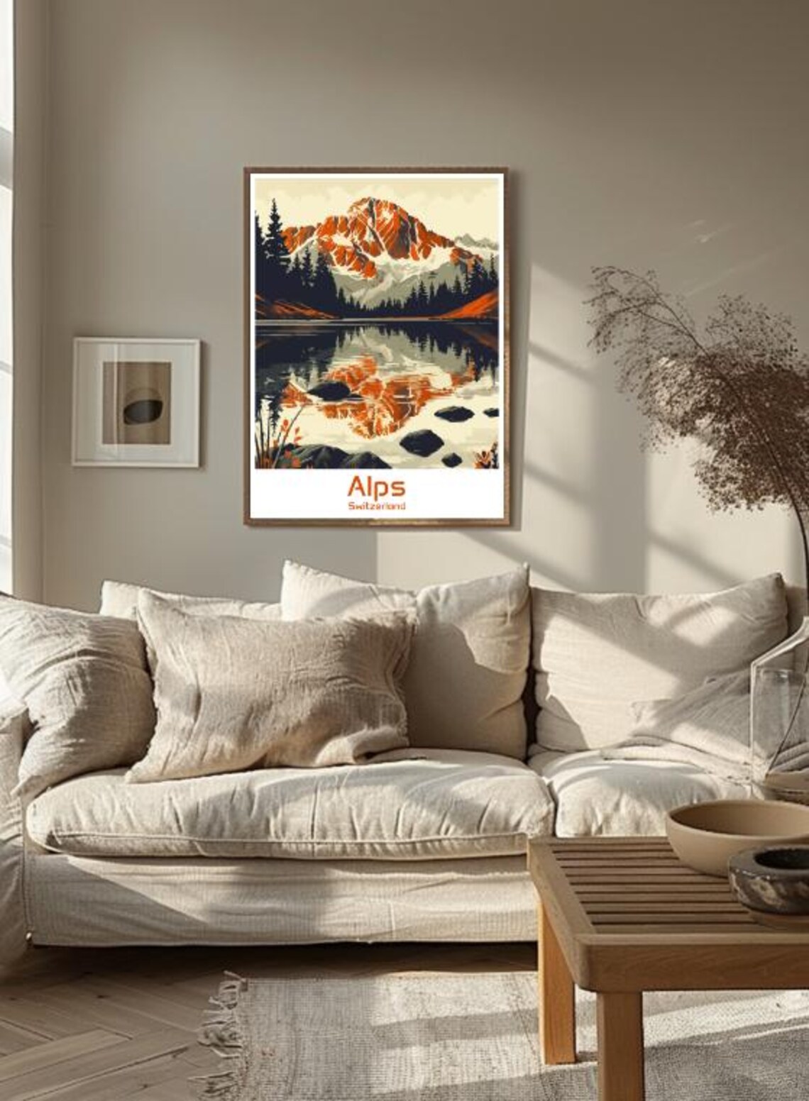 Alps Switzerland Mountain Lake Reflection Autumn Vintage Travel Poster - Image 3