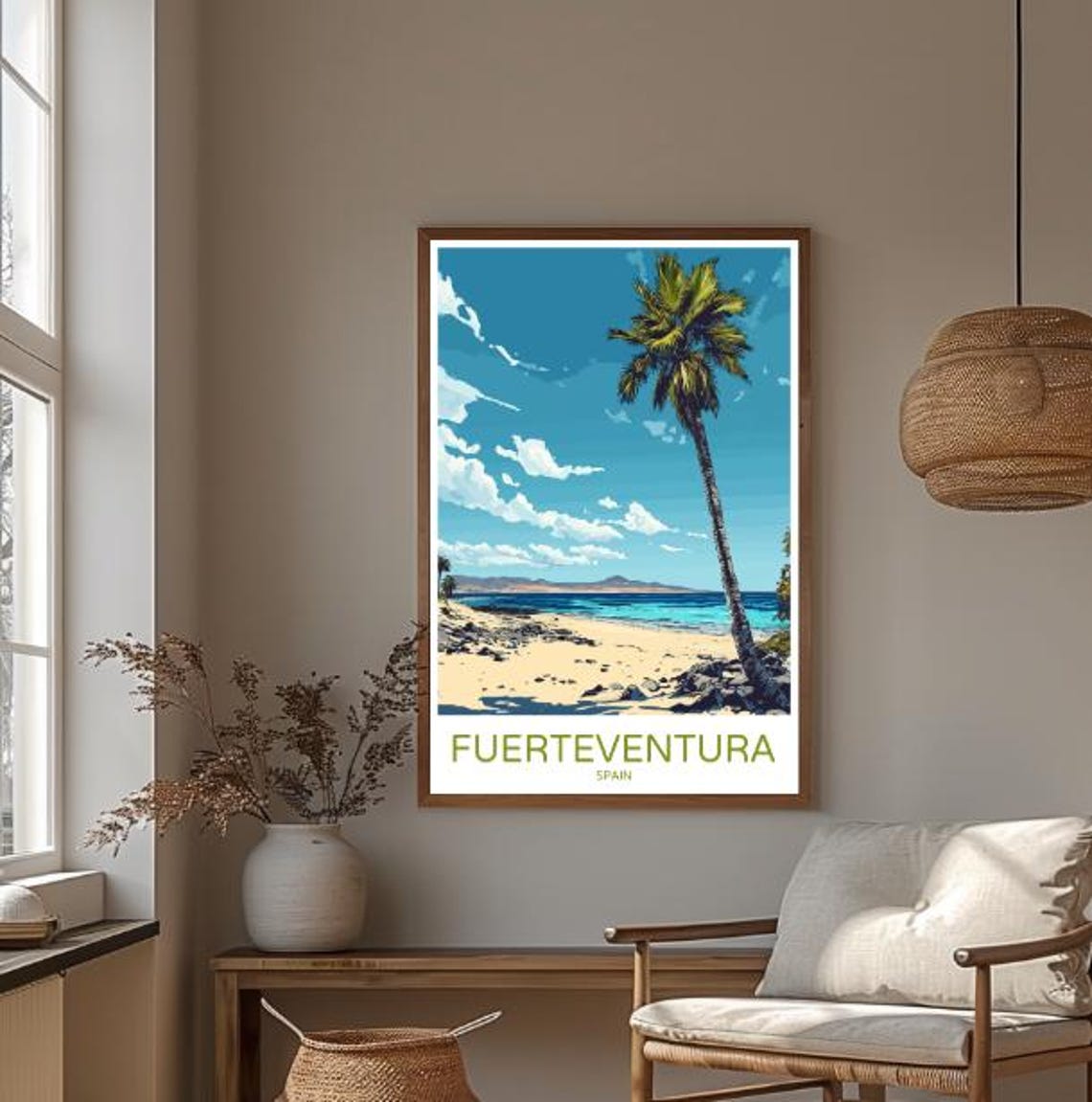 Fuerteventura Spain Travel Poster Palm Beach Volcanic Coast View Decor - Image 3