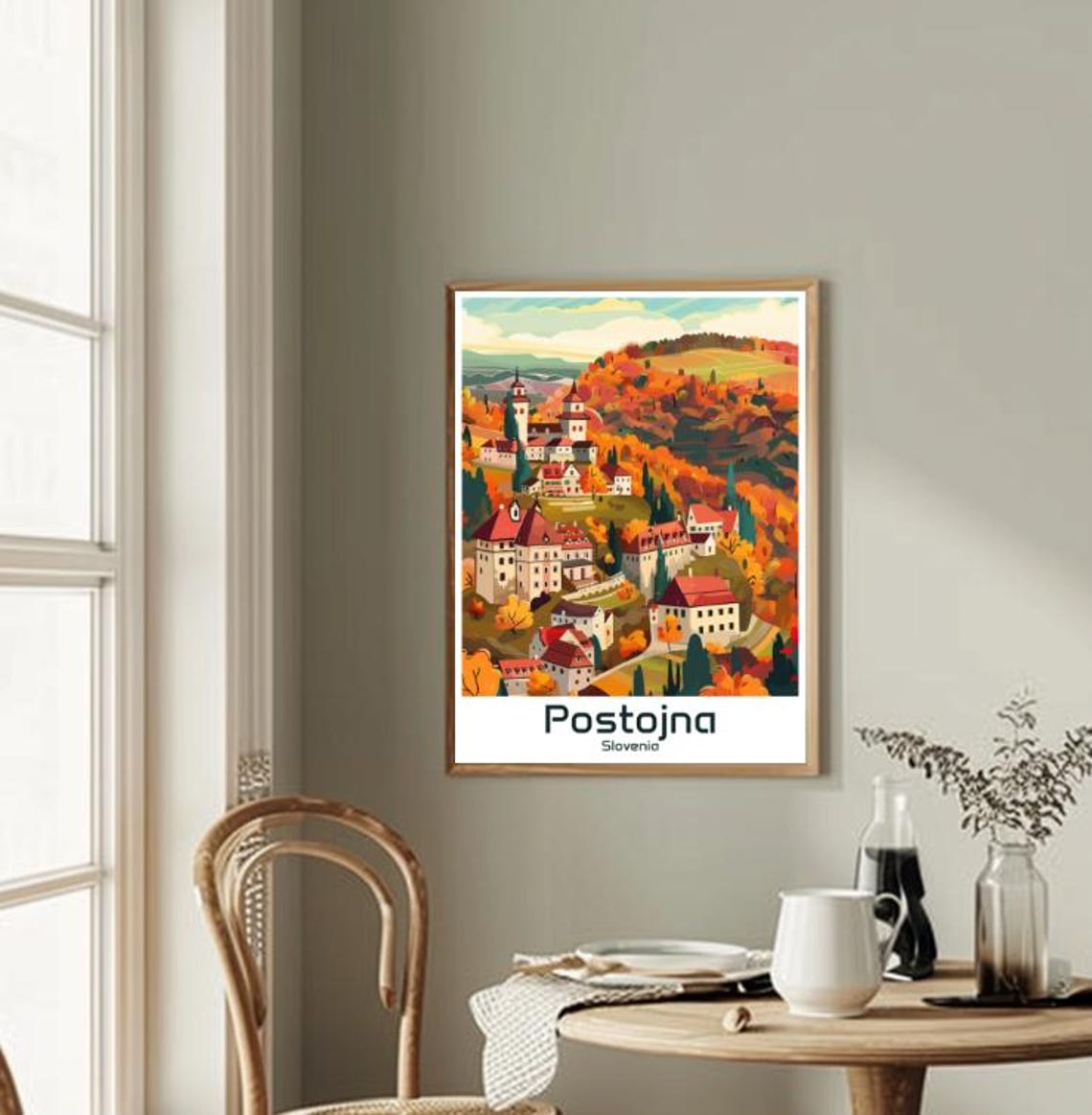 Postojna Slovenia Autumn Hillside Old Town Illustrated Poster - Image 2