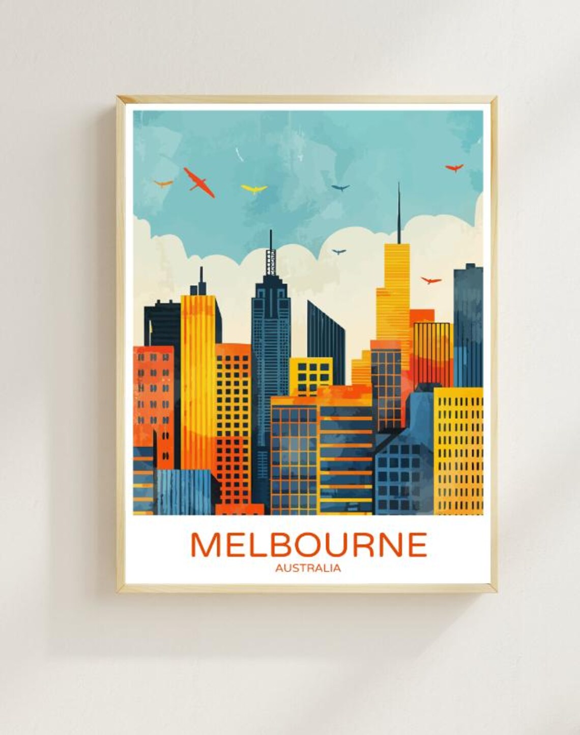 Melbourne Australia Skyline Cityscape Travel Poster Home Decor Gift