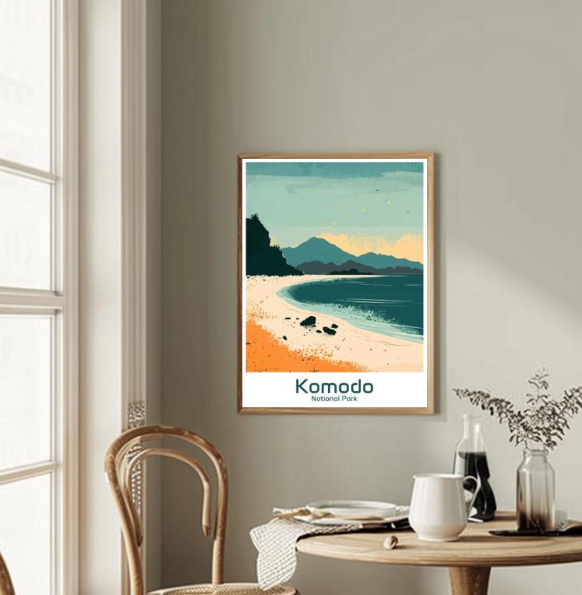 Komodo National Park Island Beach Sunset Illustration Poster - Image 2