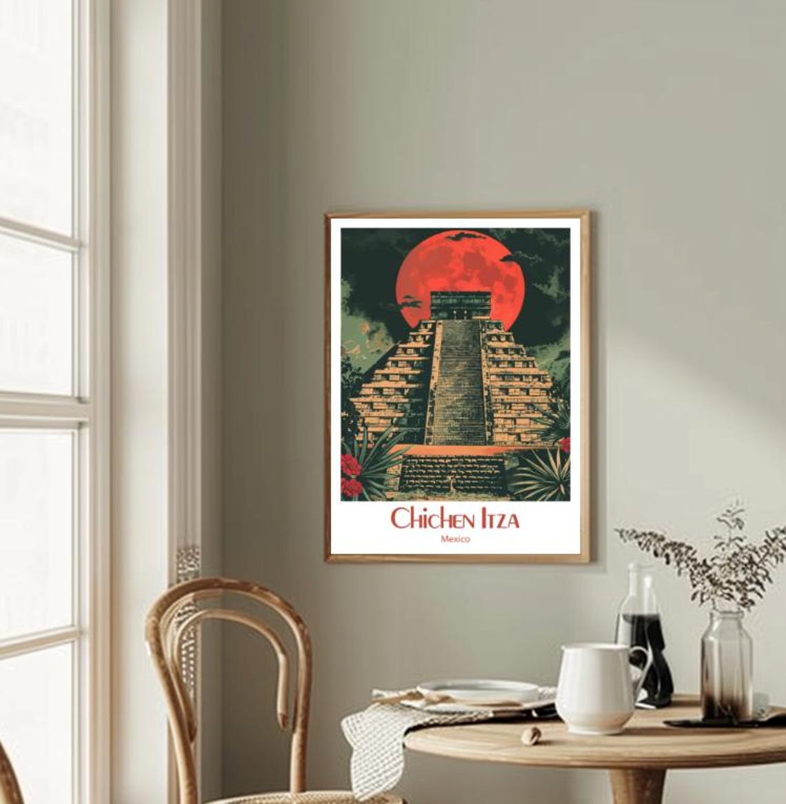 Chichen Itza El Castillo Pyramid Red Moon Mexico Travel Poster - Image 2