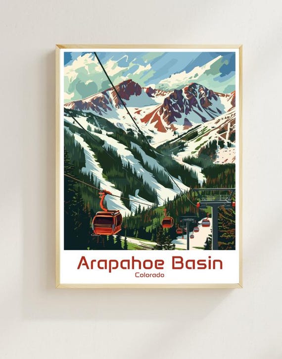 Arapahoe Basin Travel Poster Colorado Ski Resort Wall Art Mountain Landscape Print Winter Adventure Decor Skiing And Snowboarding Gift