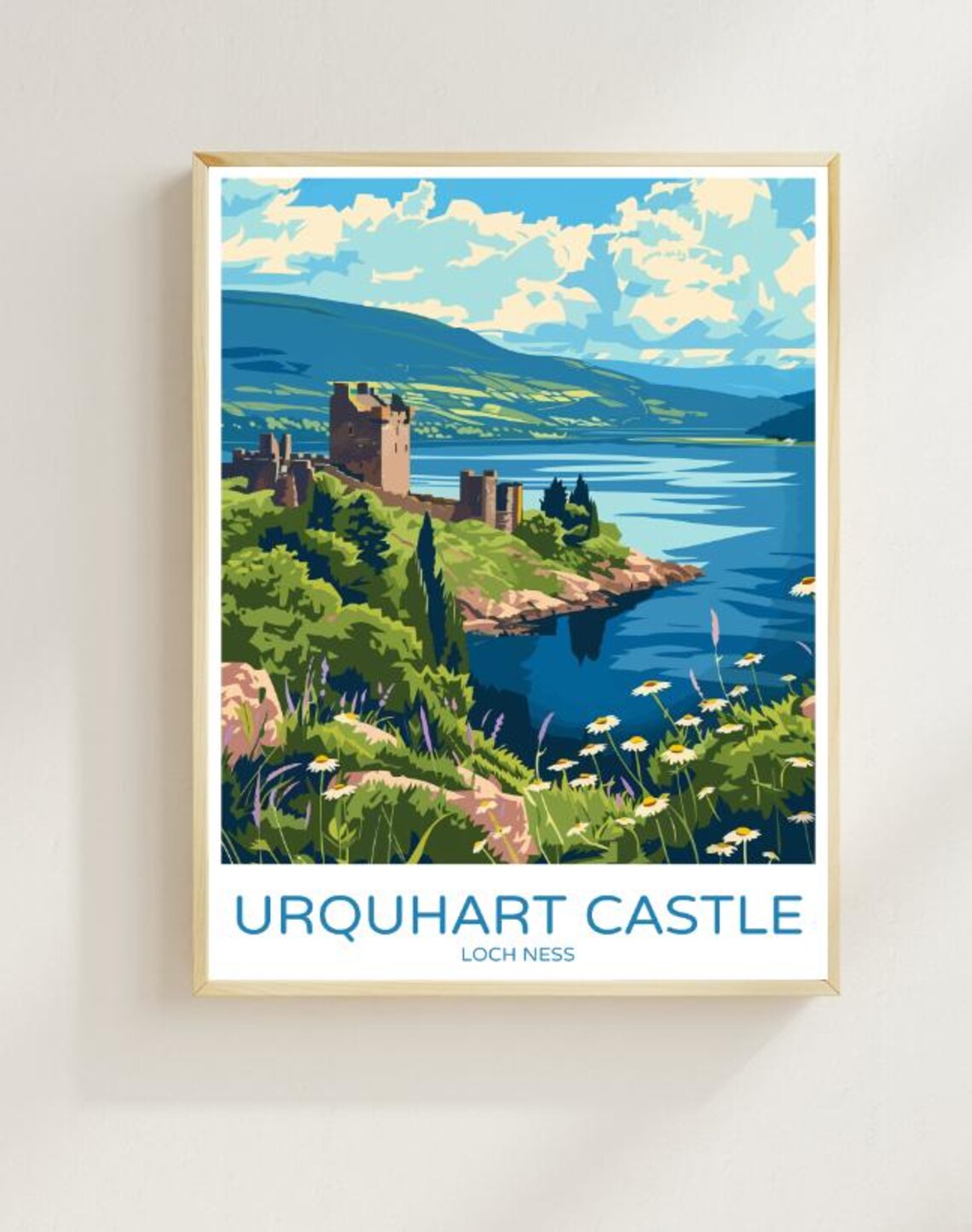Urquhart Castle Loch Ness Ruins Lakeside Wildflowers Travel Poster Art