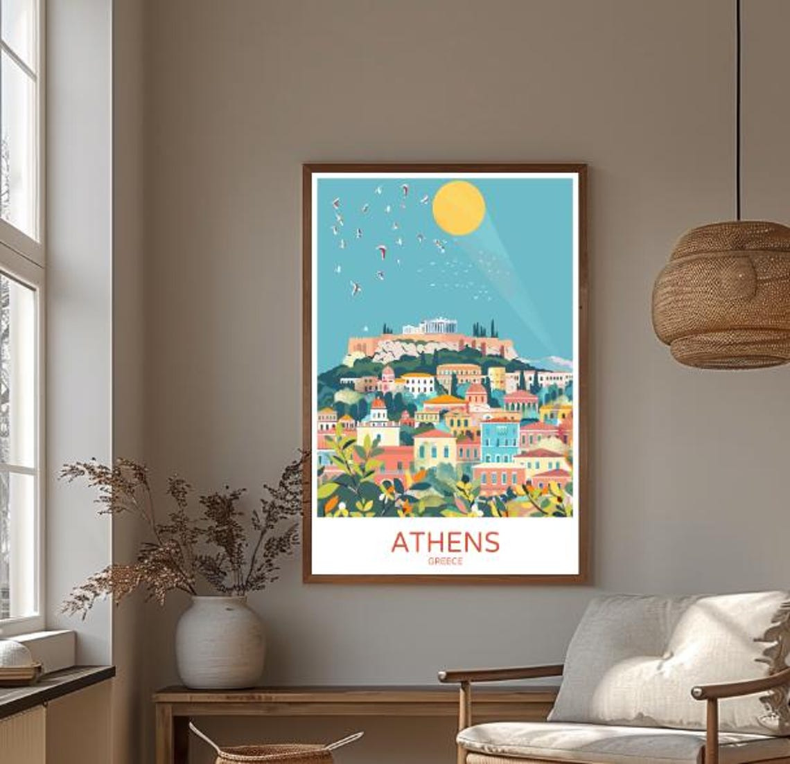 Athens Greece Travel Poster Acropolis Parthenon Sunny Cityscape Art - Image 3