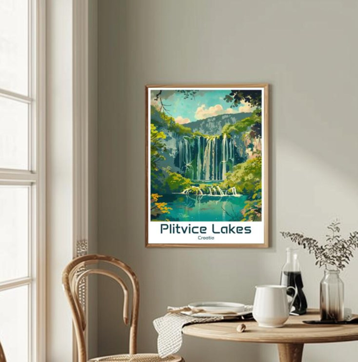 Plitvice Lakes Croatia Waterfall Forest Nature Illustrated Poster - Image 2