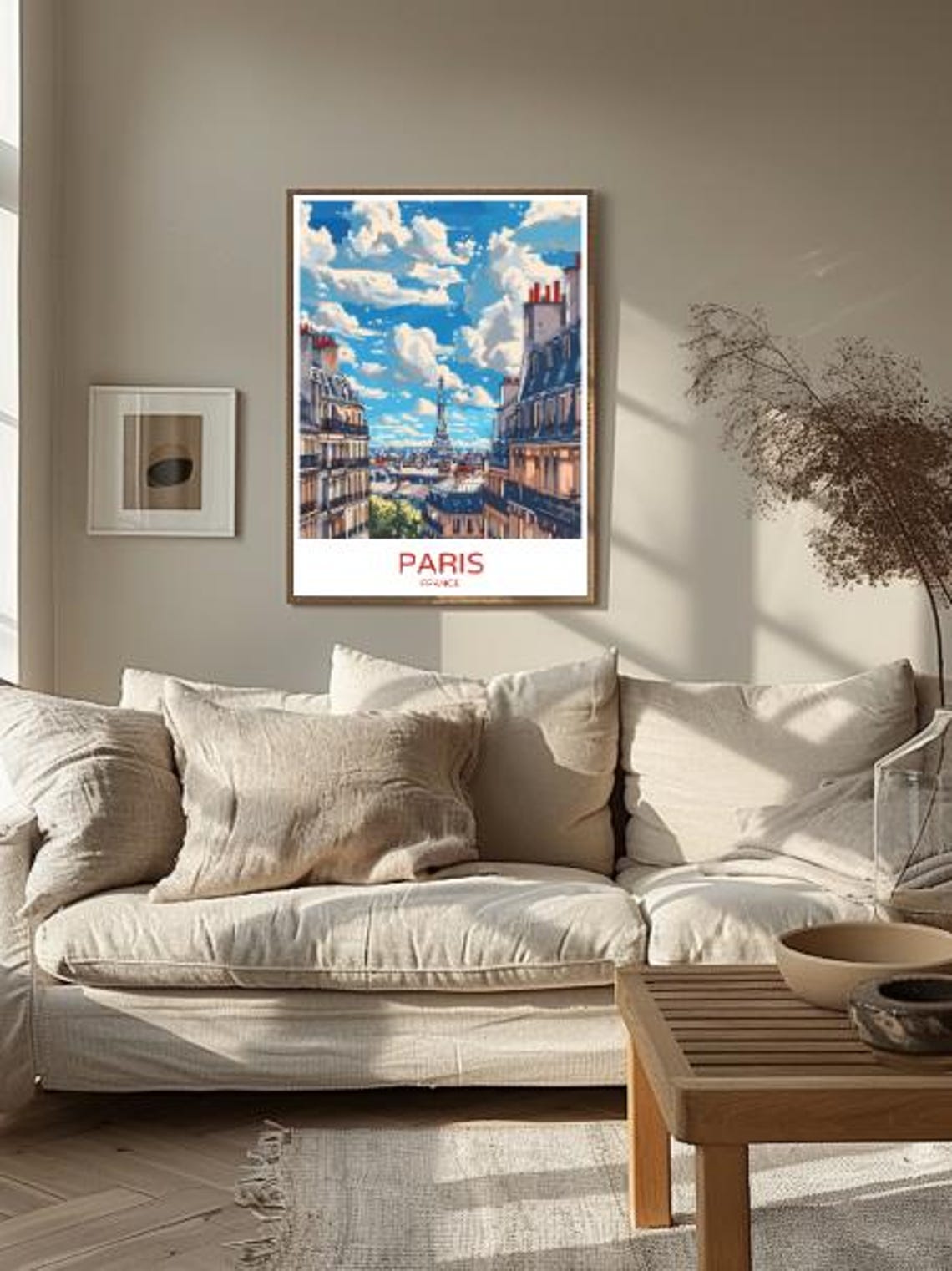 Paris France Eiffel Tower Parisian Rooftops Blue Sky Travel Poster - Image 2