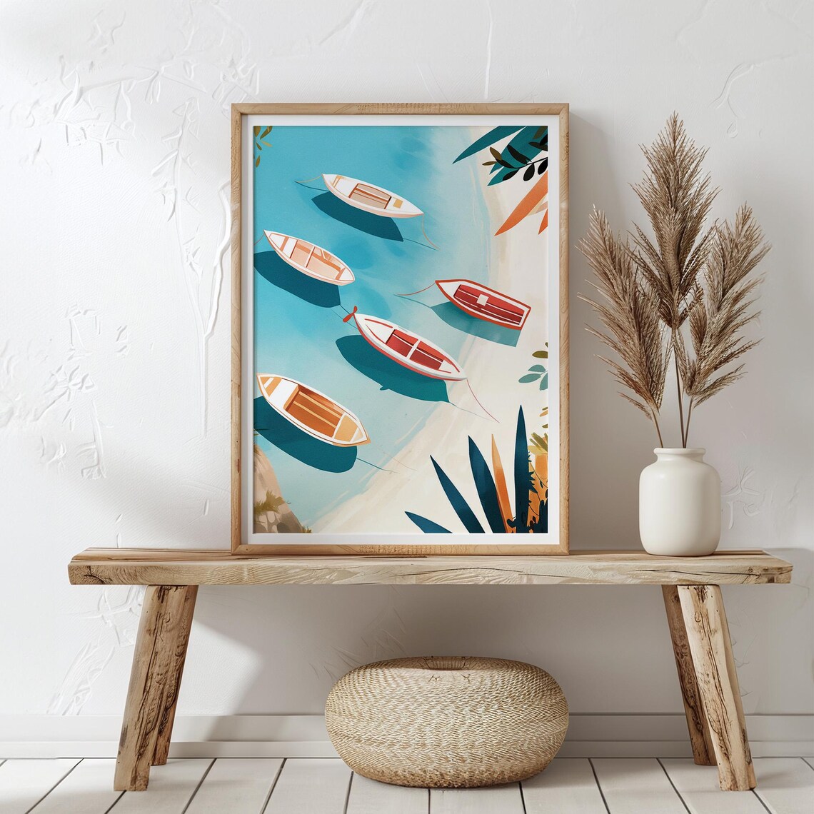 Coastal Boat Wall Art Nautical Beach Scene Decor Modern Landscape Wall Art For Home Minimalist Boho Home Print - Image 3