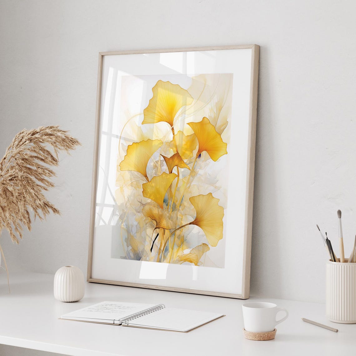 Golden Yellow Ginkgo Leaves Botanical Poster Minimalist Nature - Image 2