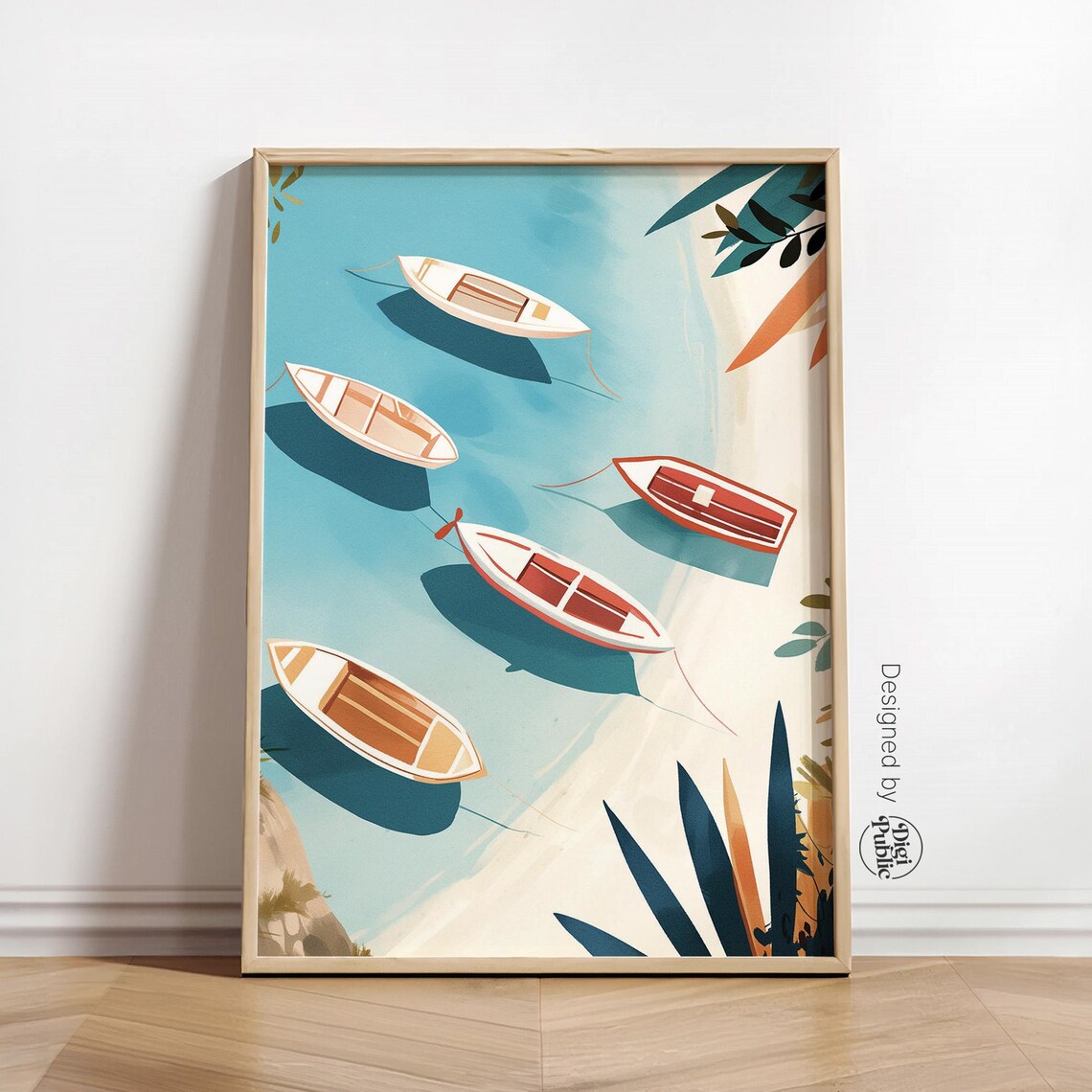 Coastal Fishing Boats Aerial View Poster Turquoise Summer Water