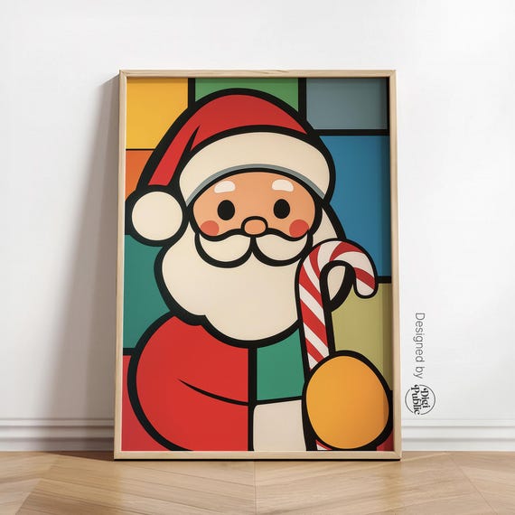 Minimal Santa Claus Wall Art Poster Cute Santa Geometric Wall Art Xmas Home Decor Wall Art Wall Art