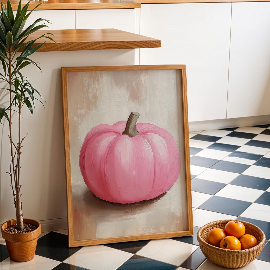 Blush Pink Pumpkin Painting Modern Fall Decor Art Autumn Season Decor Poster - Image 3