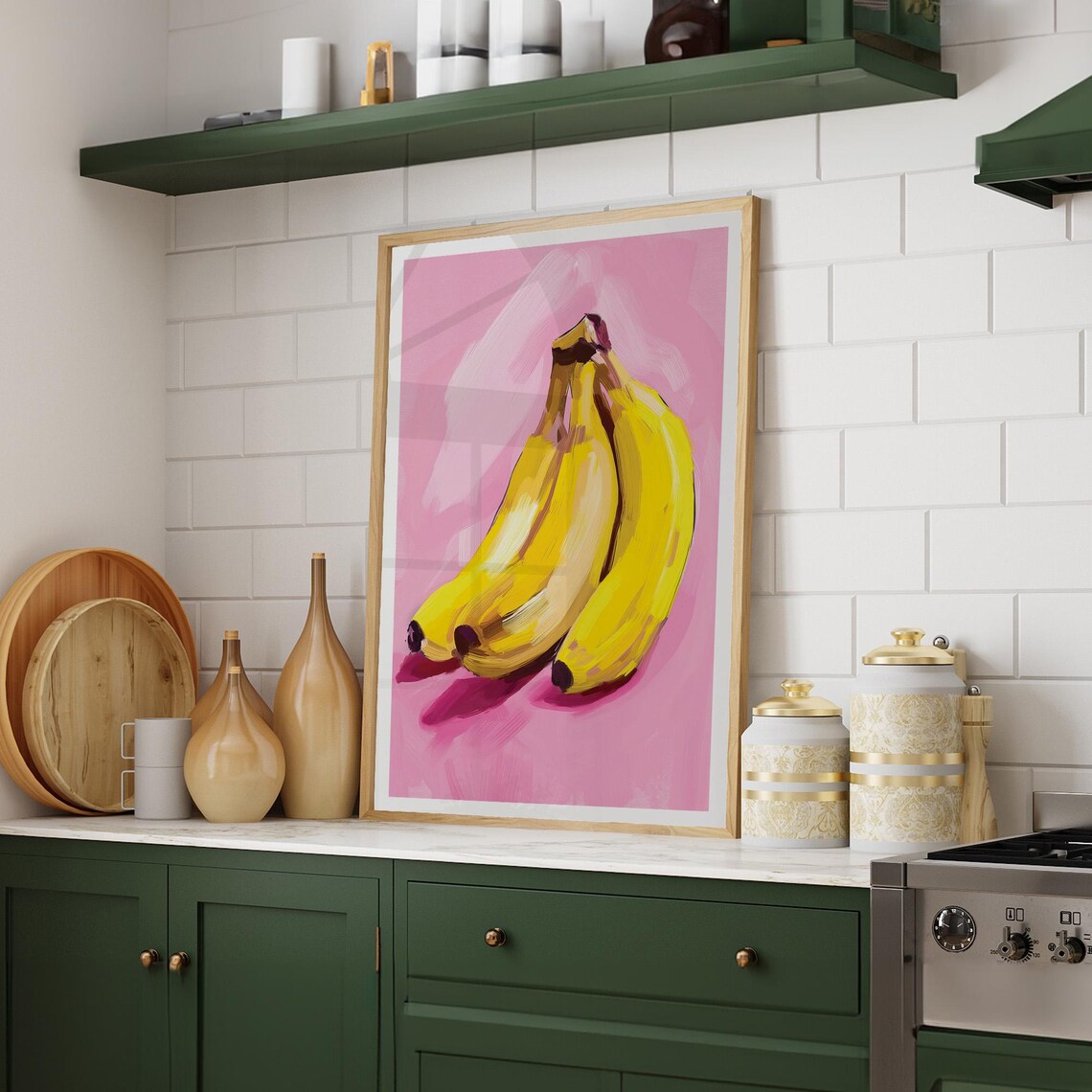 Banana Wall Art Print Pink Kitchen Wall Poster Modern Fruit Print Vibrant Kitchen Decor Banana Wall Art Pop Art Poster - Image 3