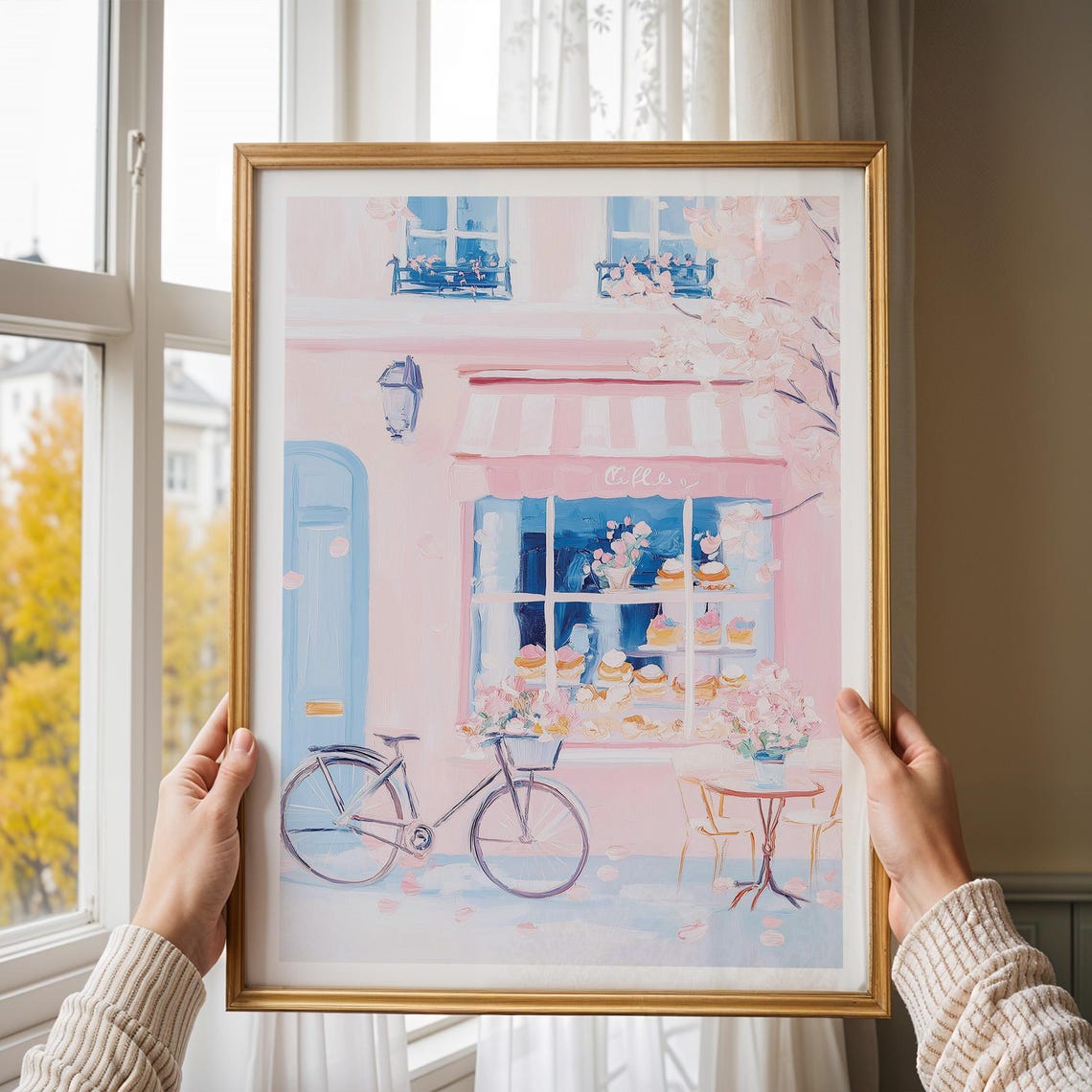 Pink Parisian Cafe Storefront Poster with Bicycle Romantic Decor - Image 4