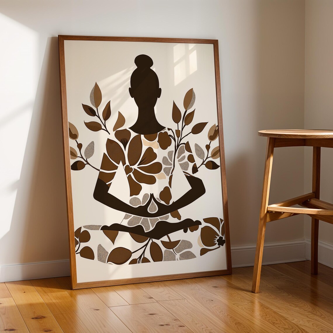 Monochrome Floral Meditating Woman Serene Fine Zen Yoga Wall Art