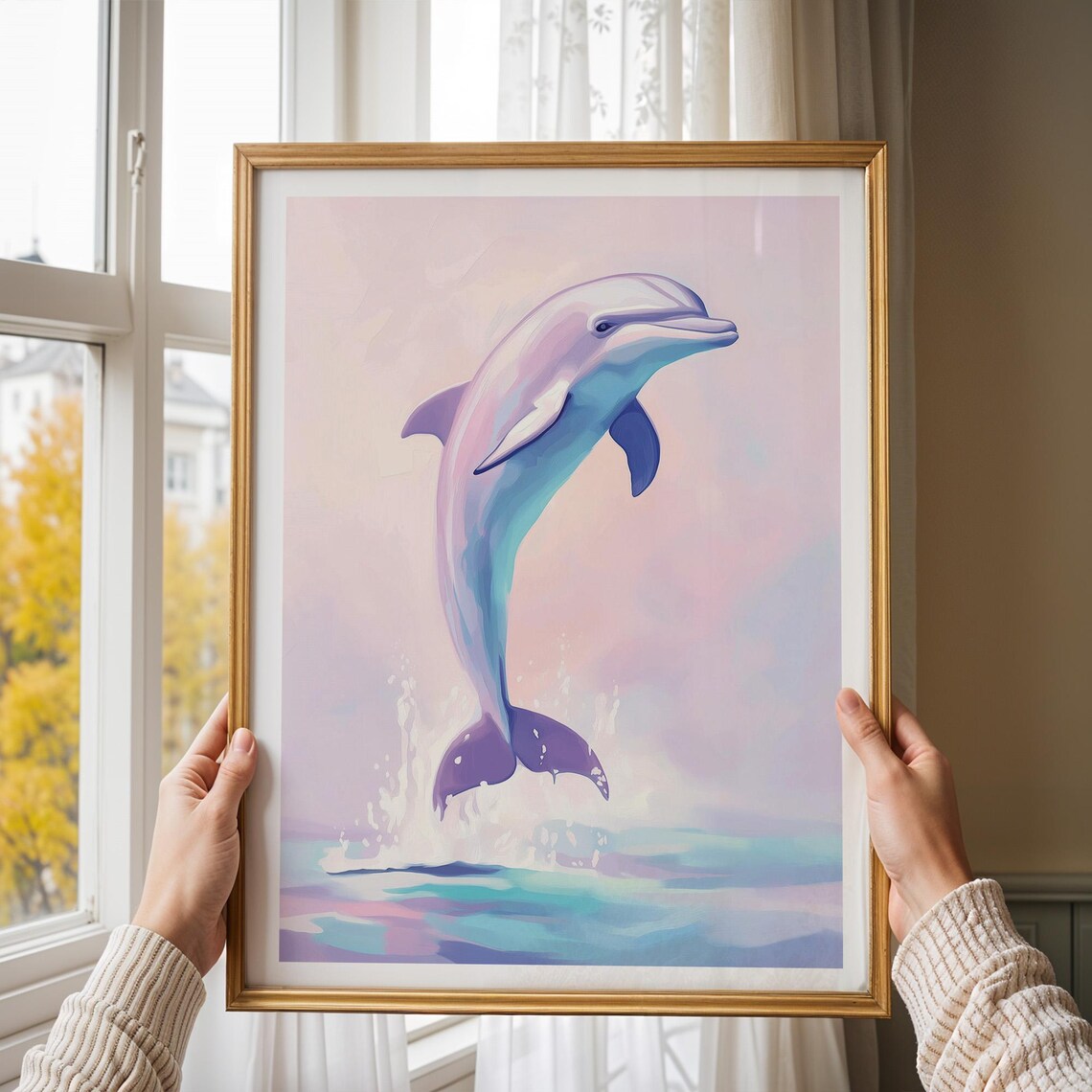 Pastel Dolphin Leaping Ocean Poster Dreamy Sea Life Wall Decor - Image 3
