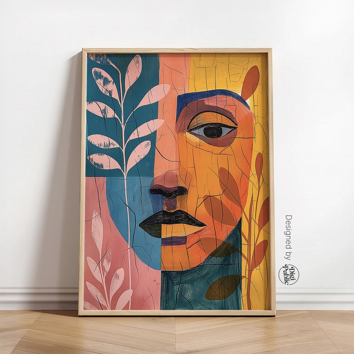 Abstract Boho Face Portrait With Botanical Leaves Art Poster